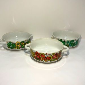 3 MCM Serving Bowls with Colorful; Buttefly,Floral. Lady bug. Sunflower Designs!